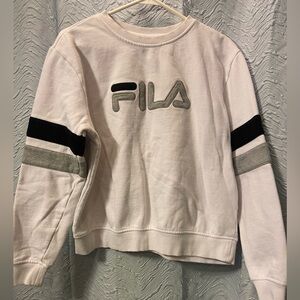 FILA Cream Crewneck Sweatshirt with Black & Gray Stripes